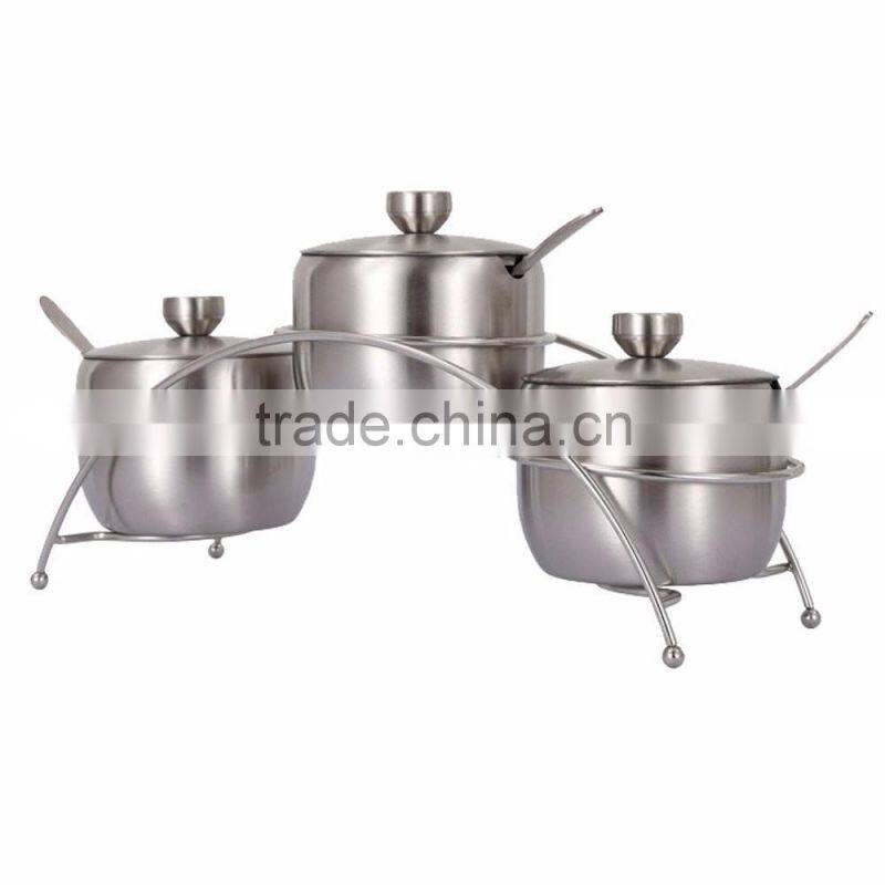 3 Pieces Stainless Steel Spice Jars Set With Rack