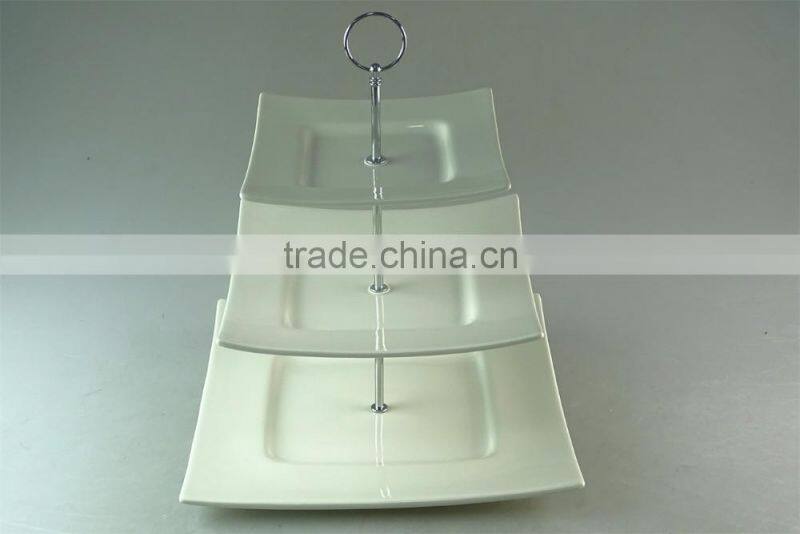 3-tier ceramic rectangular stand holder snack plate for party in stocklots