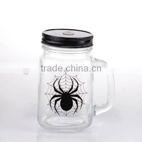 15oz Glass Mason Jar with owl decal