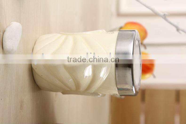 ceramic canister set with turntable bamboo stand