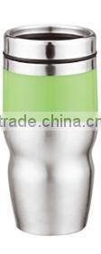 450ml stainless steel inner plastic outer steel vacuum cup/auto mug/Travel mugs with TPR handle