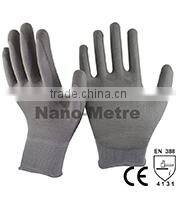 NMSAFETY half coated gloves navy nylon/ polyester coated black pu workplace safety gloves