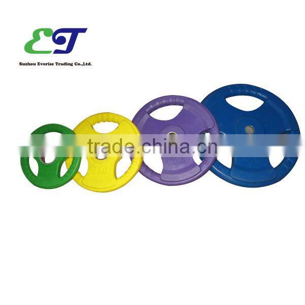 Olimpic weight plates with three handles/Color plate/ 2.5kg/5kg/10kg olimpic bumper plates