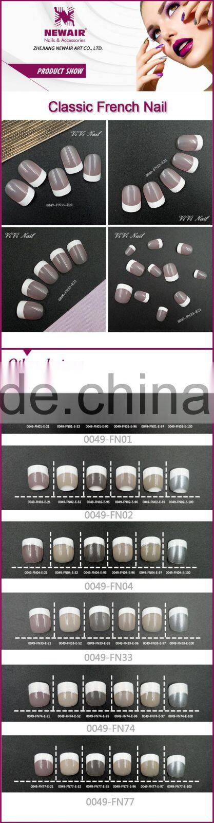 Colorful press stick on Artificial french nails with glue