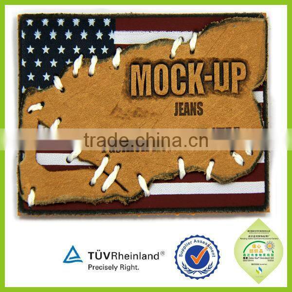 Customized embossed printed PU Leather Label badge patch