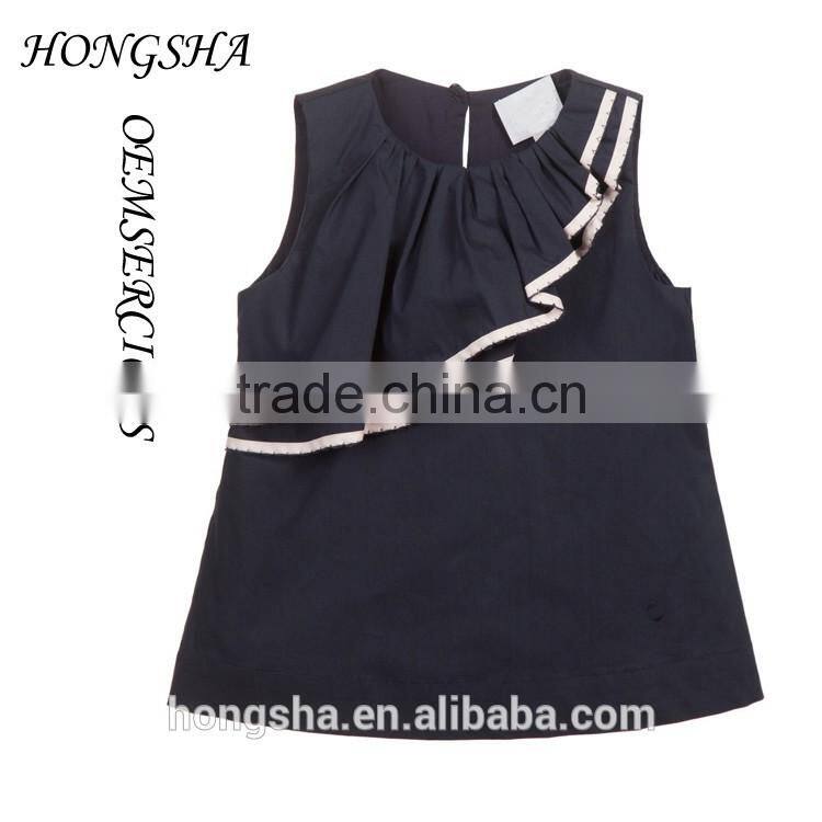 Fashion Baby Girls White & Navy Blue Ruffled Cotton Cutting Blouse Designs HST7741