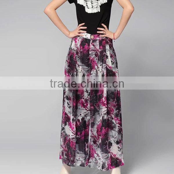 New arrival fashion summer floral print ladies chiffon culotte pants