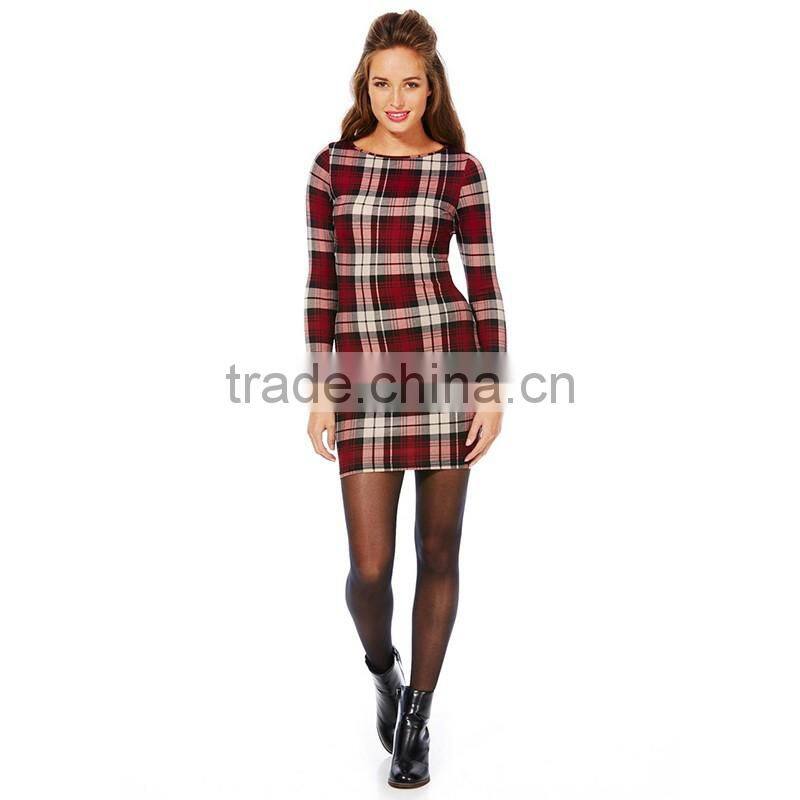 Wholesale bodycon slim pencil party dress design your own fashion checked dress