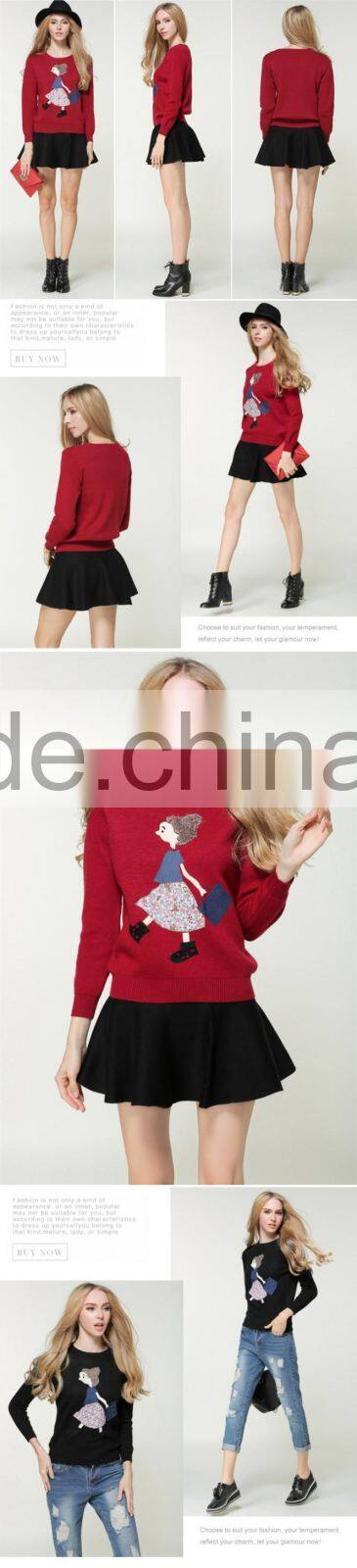 Newest design women jumpers red color crew neck knitted ugly christmas sweaters