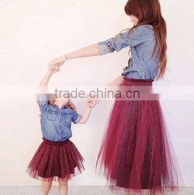Rose Red Glitter Tutu Mother Daughter Matching Dress Summer New Style