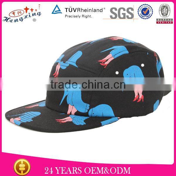 Fashion 100% Cottom Custom Design Your Own Flat Brim 5 Panel Camp Cap Wool