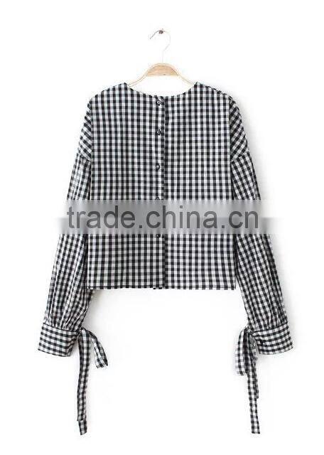 Runwaylover EY2333B Europe Style 2017 Women Fashion Flare Sleeve Plaid Blouse