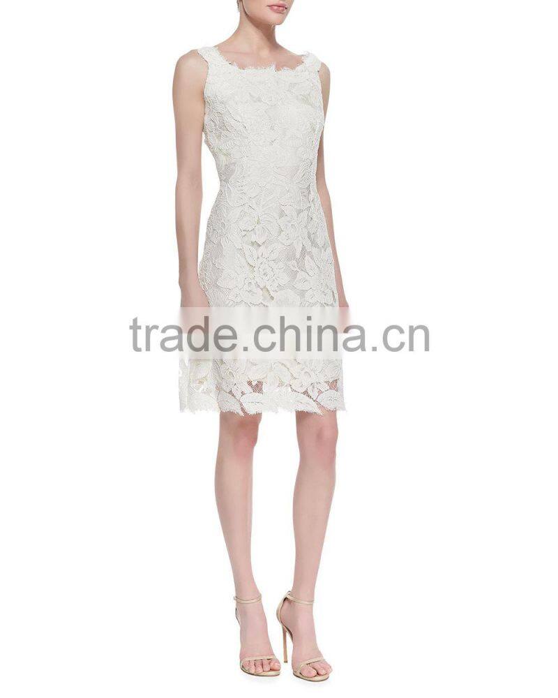 Sleeveless Lace Feather Hem Cocktail Dress