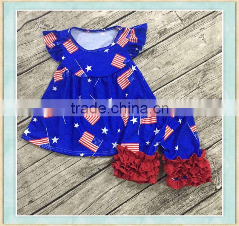 Yiwu Factory directly wholesale children wear fashion flag print floral summer boutique girl clothing festival clothes