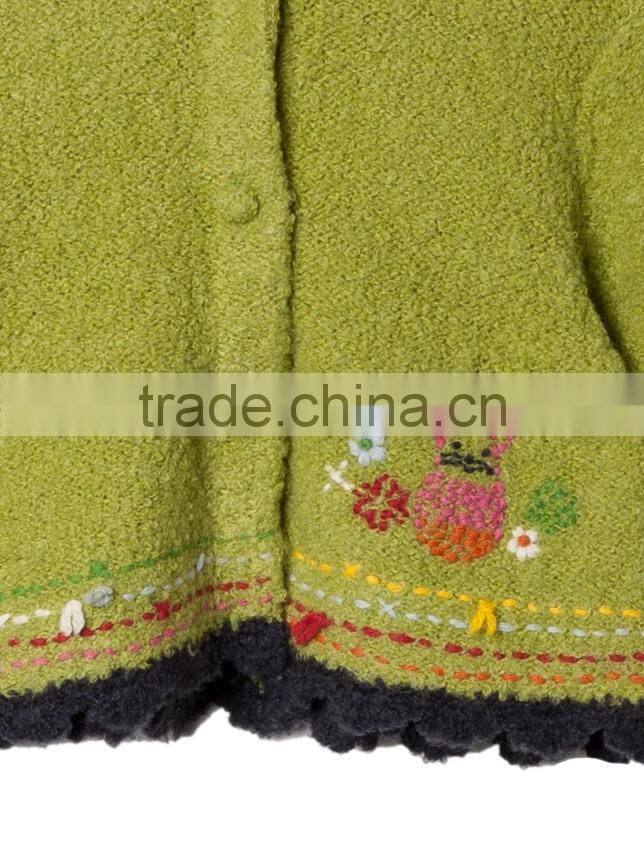 2017 High Quality Floral Dotted Girls Kids Knitwear in Grass Green Girls's Cardigan