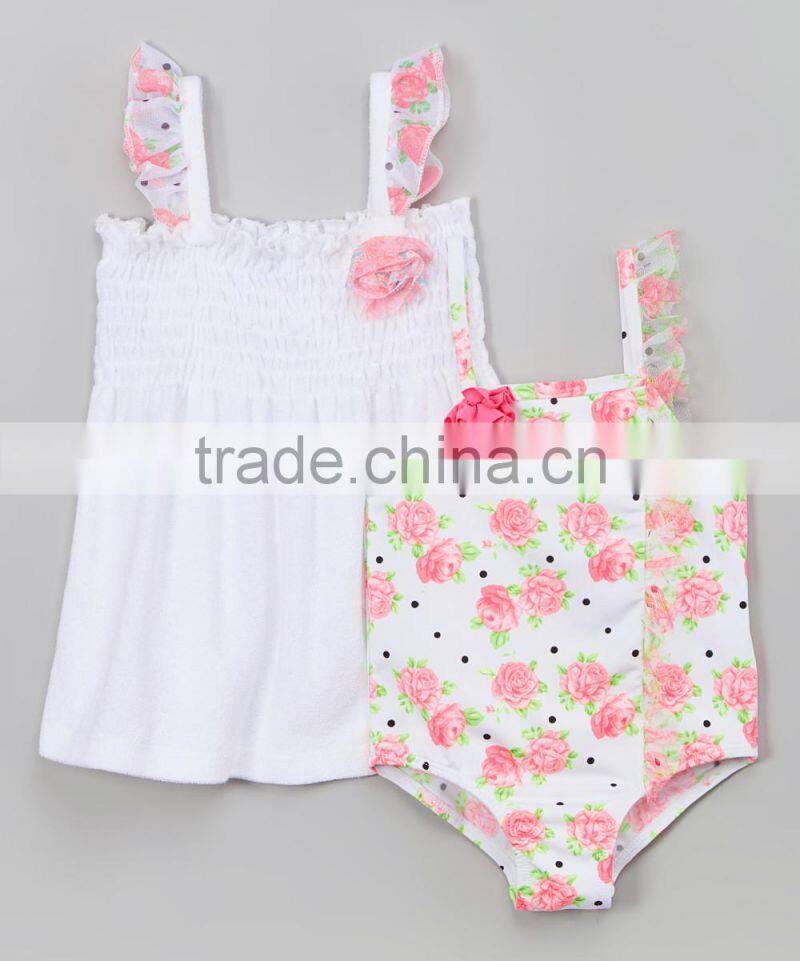 New Style Girl Beachwear With Pink Rose So Fancy One-Piece And Cover-Up Girl Swimsuit Girls Wear G-NP-TR905-398