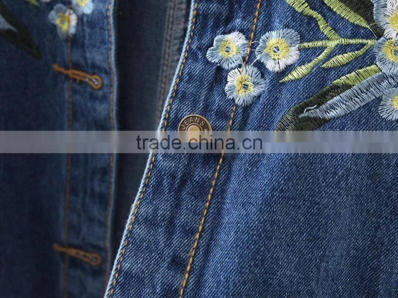 Ladies Autumn embroidered 100% cotton jeans jacket