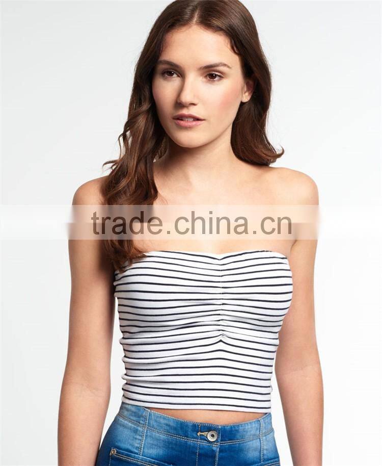 2017 China Manufacturer Shandao Custom Women New Summer Sexy Design Strapless Bodycon Striped Cotton Spandex Top Cropped