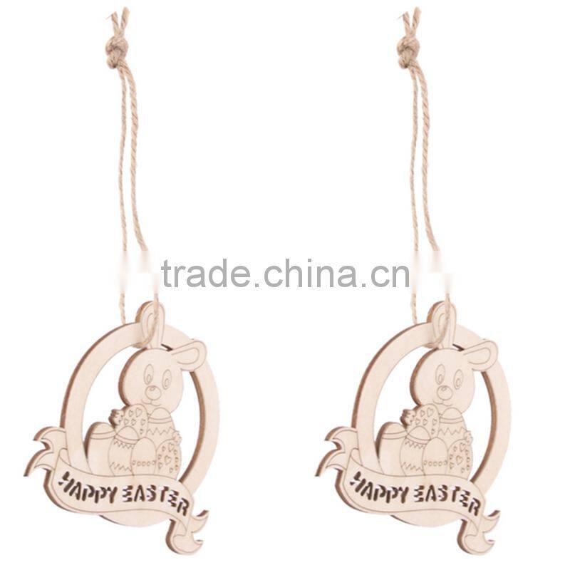New Arrival Wood Cut Happy Easter Rabbit Wooden Tag Embellishment with String