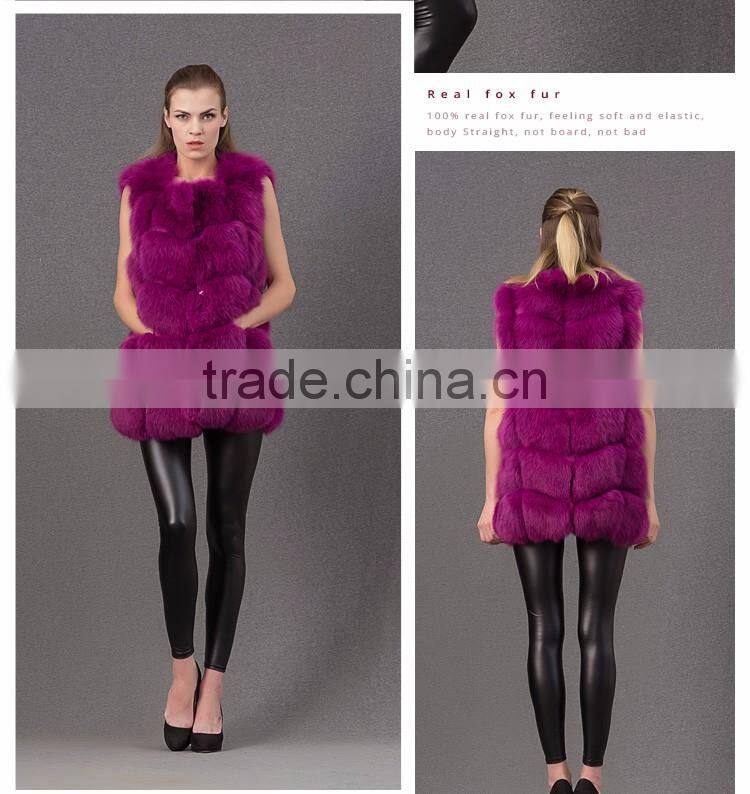 Hot selling of winter warm real fox fur purple women vest
