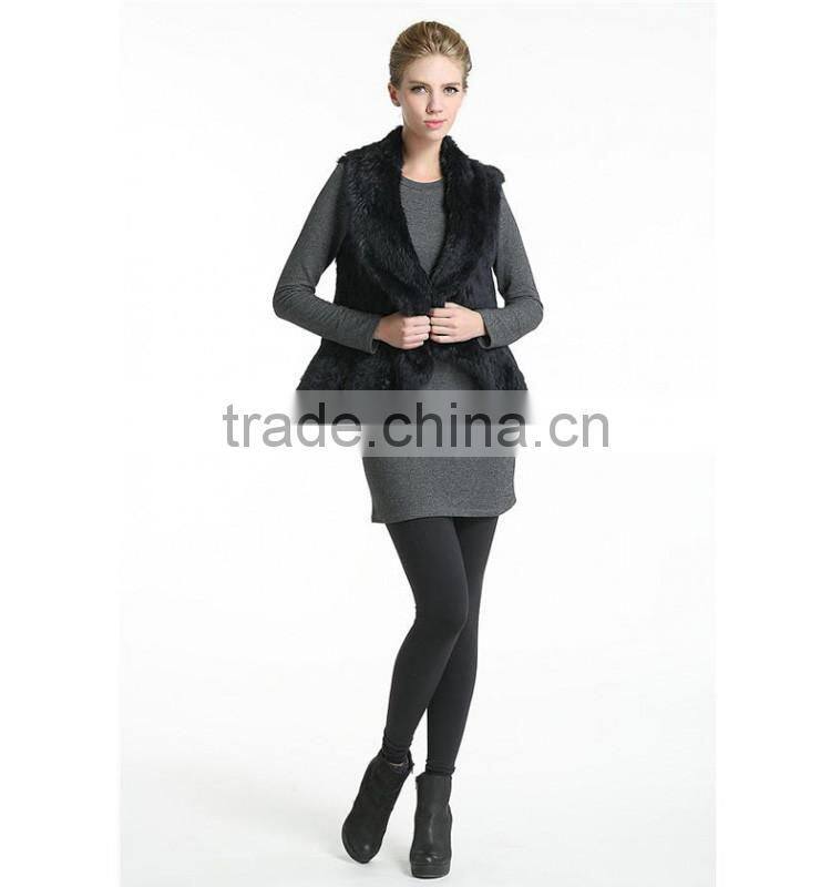 SJ347-01 Women Knitted Rabbit Fur Vest/Gilet/Waistcoat