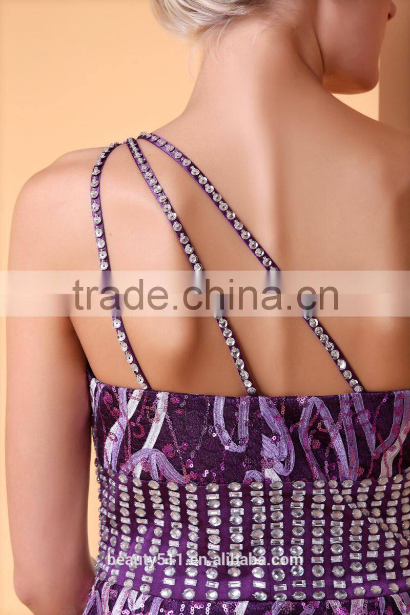 Mermaid one shoulder Floor-length Satin Sequined with Sequins prom evening dress party dress P004