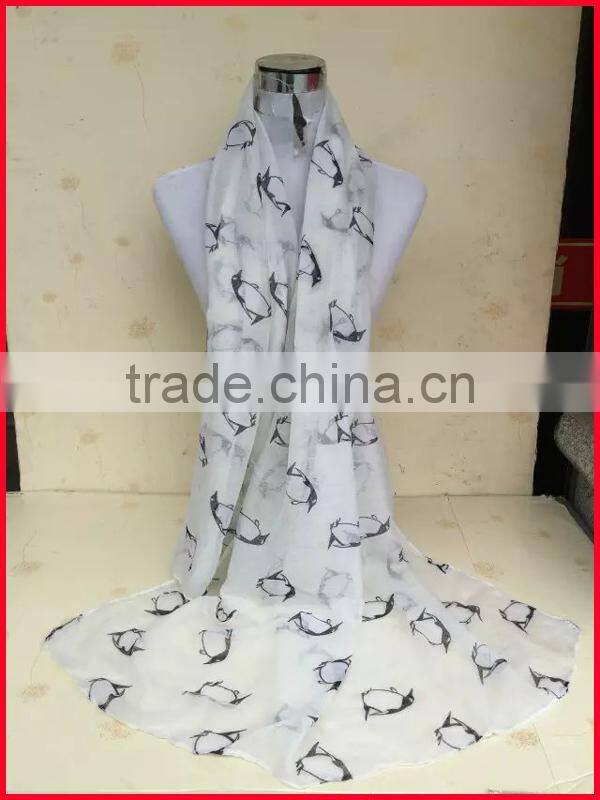 Beautiful girls penguin print animal scarf