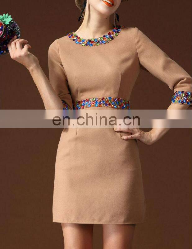 Beaded woolen dress ladies korean dress new fashion