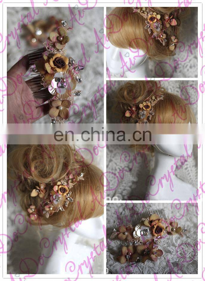 Aidocrystal champagne fashion party ladies rhinestone hair comb fascinators,bridal headpiece