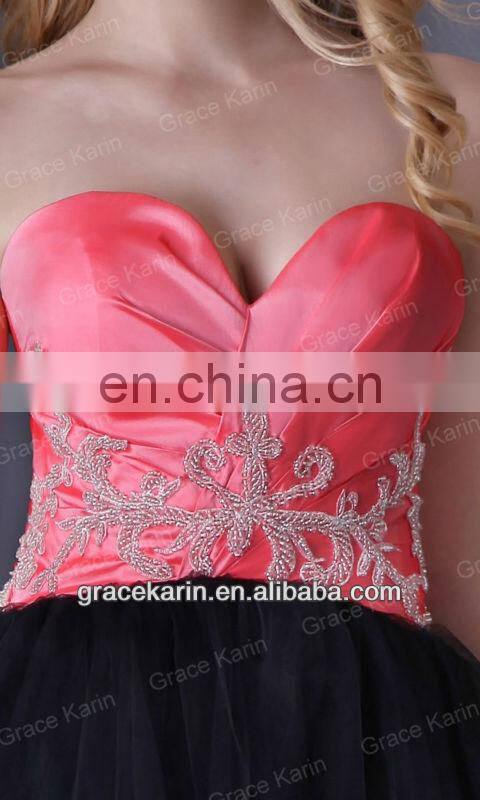 2015 Short Mini Cocktail Dress Grace Karin Strapless Sweetheart Black Watermelon Cocktail Party Dress CL3824