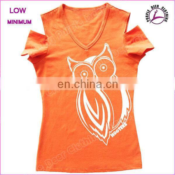 Women V neck off shoulder t shirt printing custom t-shirt cotton t shirt