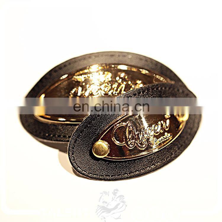 custom Metal casting logo tag nail PU leather badge patch for shoe