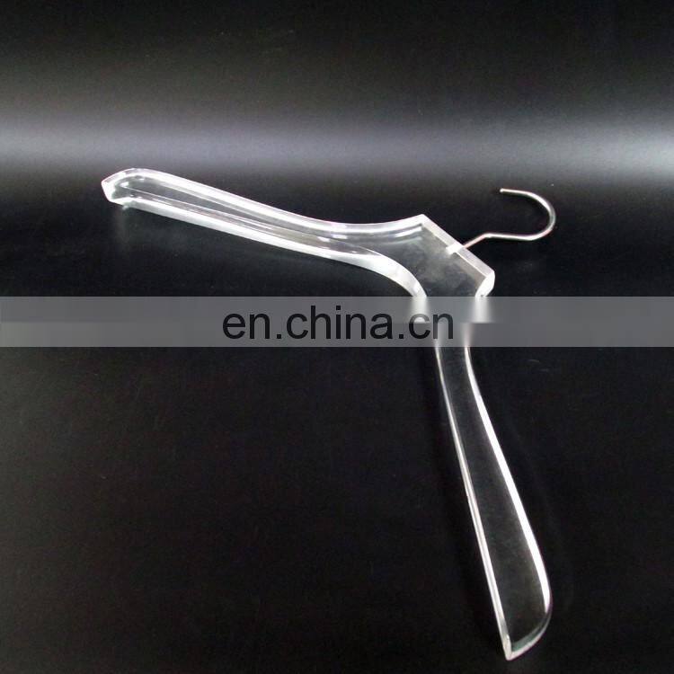 Custon plexiglass acrylic plastic transparent high profile vintage clothing store hotel display hanger hotel