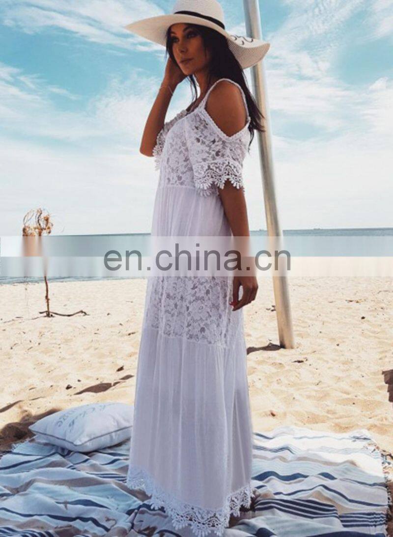New Lace Cotton Long Beach Cover up Saida de Praia Sarong Vestido Playa Bikini cover up Maxi Beach Dresses Tunic for Beach