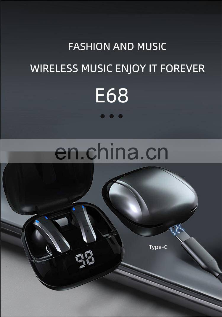 Wholesale E68 acoustic earbuds super mini sports headphone tws earphone with charging cases