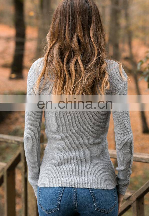 Wholesale Custom Autumn And Winter New Sweater Knit Ladies High Collar Long-Sleeved Slim Casual Women Solid Pullover Sweater