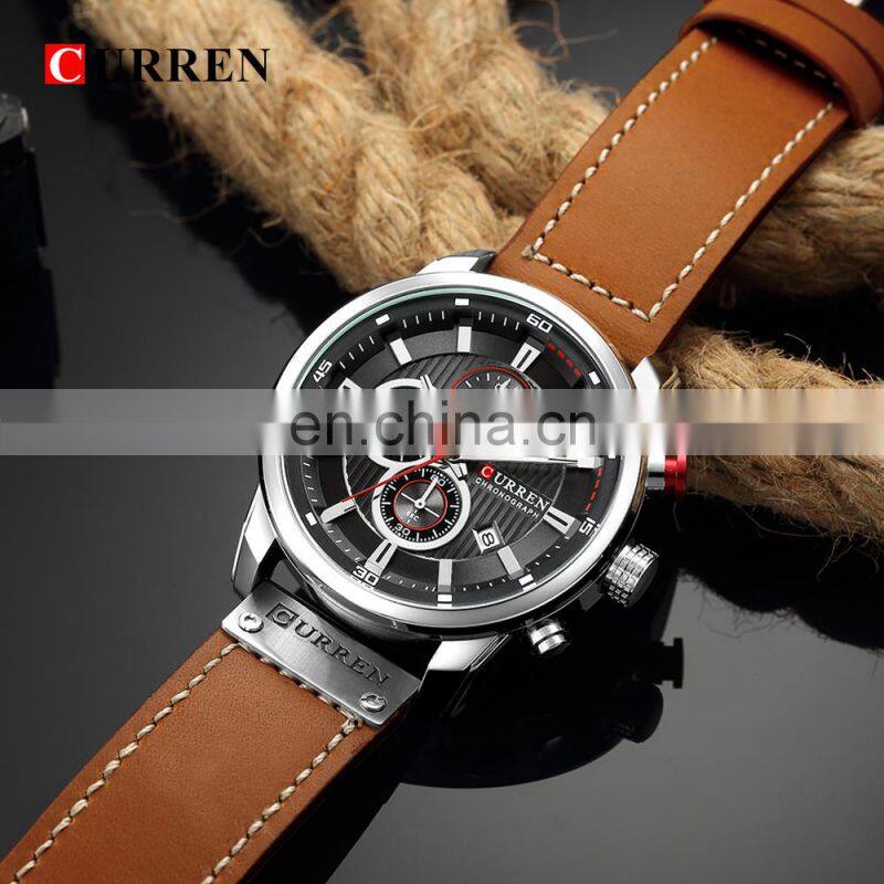 CURREN 8291 Men's Watches Quartz Movement Fashion&Casual Auto Date Leather Band Watches