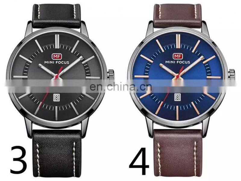 MINI FOCUS MF0033G Top Brand Men's Quartz Sport Wristwatch Date Clock Male Luxury Gold Leather Strap Military Watches