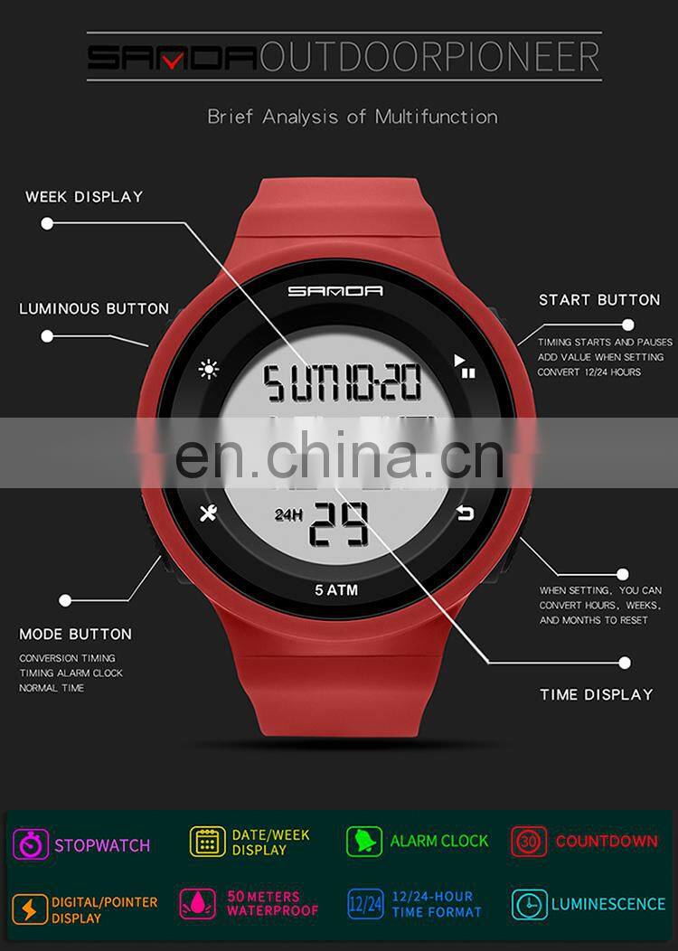 Sanda 2001 Cool Electronic Watches for Ladies Men LED Luminous Waterproof Functional Sport Digital Watch