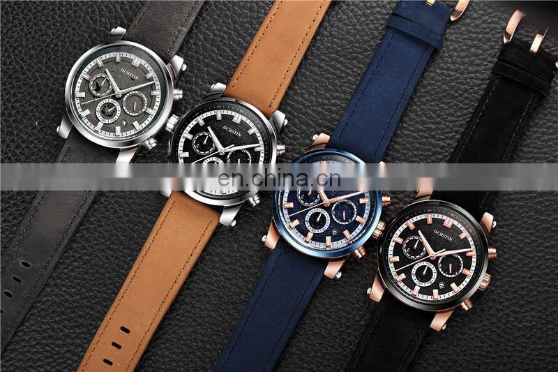 OCHSTIN GQ6111 Chronograph Quartz Men Watch Military Sport Leather Wristwatch Relogio Masculino