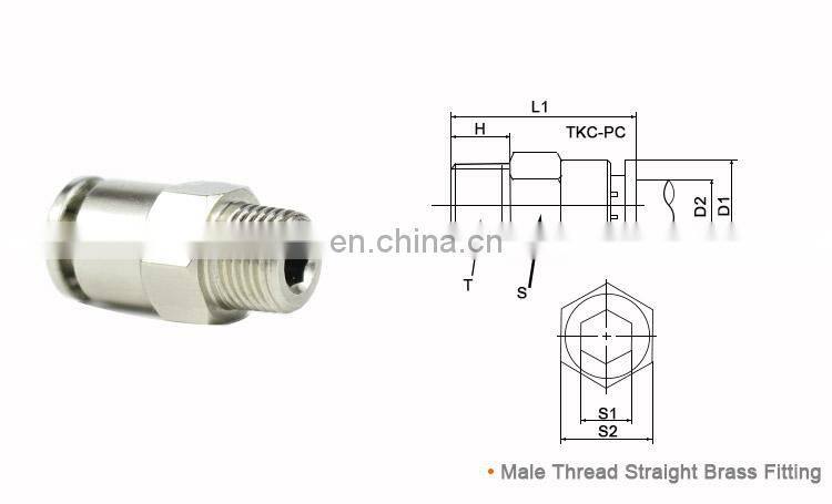 Nickel Plated Brass Copper Material Stainless Steel Pneumatic metal push-in Fittings Hose Connector