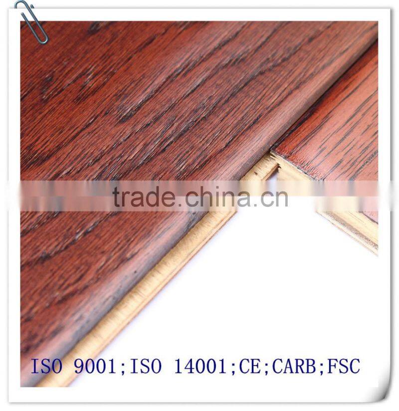 Handscraped surface Walnut 7-layer Engineered wood Flooring Red Color