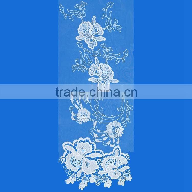 Hot sell custom shape top one china lace blouse back neck patch design swhite lace embroidery floral applique trim