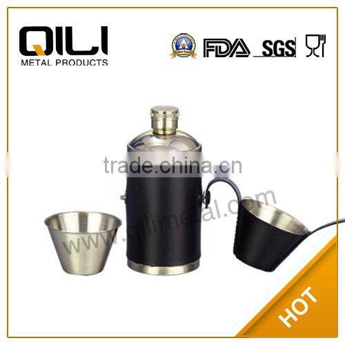 Hot sale glitter leather wrapped mini hip flask