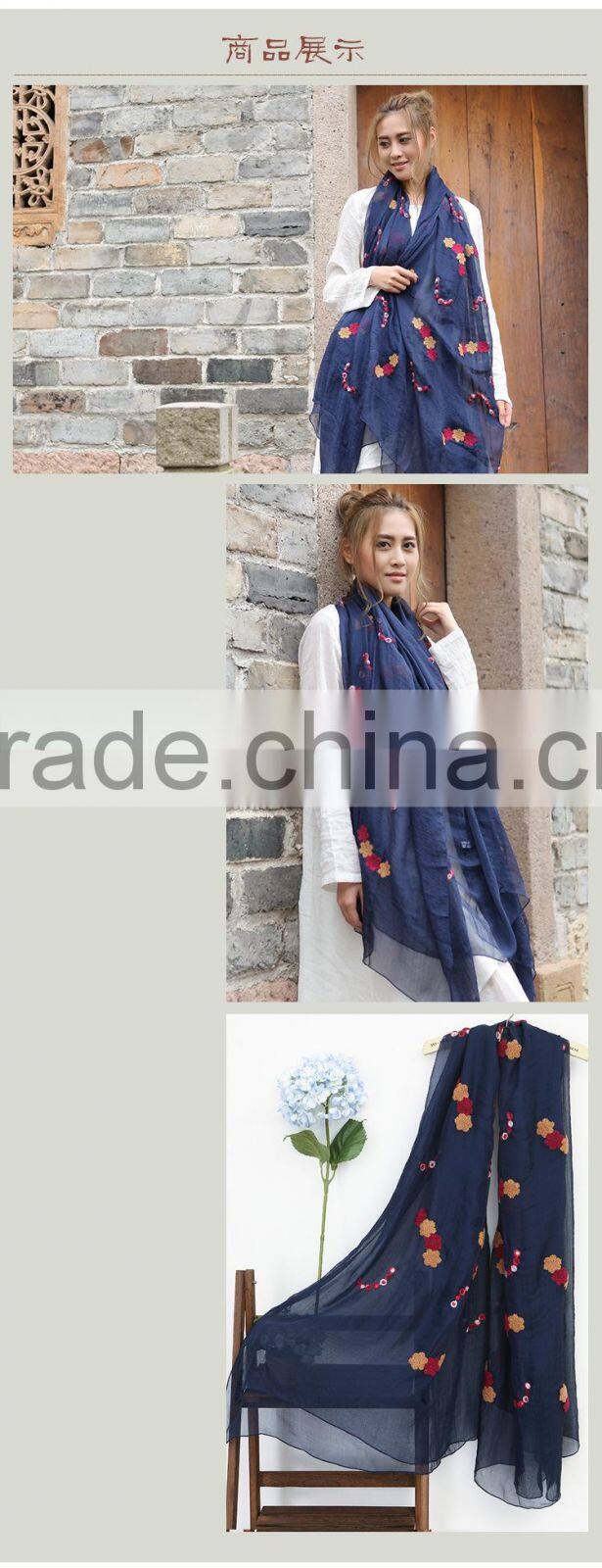 Wholesale Korean Fashion Women Colorful Flower Embroidered Scarves