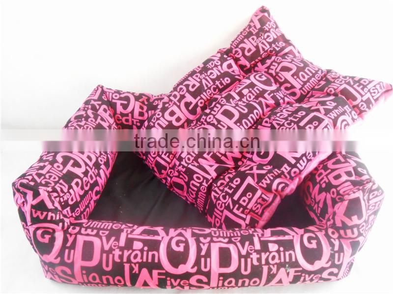 English Letter Patter Nylon Fabric Dog Bed, Cat Bed with Detachable Cushion
