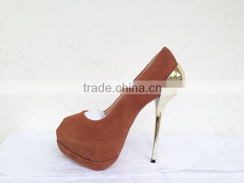 Fashion TV Show Sky High Metal Heel High Platform Peep Toe Dress Shoes Suede Platform Pumps Heels Women