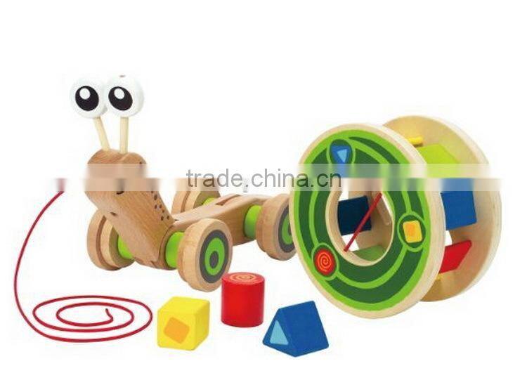 new item kids funny toy OEM snail sort roller toy educational wooden snail pull toys for child EZ5096