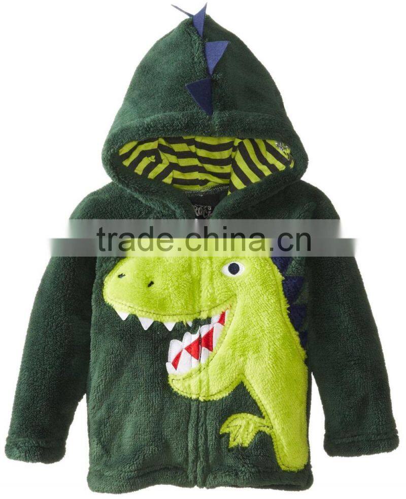 blue cool black bear design zipper hoodies cartoon hat coral velvet fabric kids jackets clothes winter warm kids coat