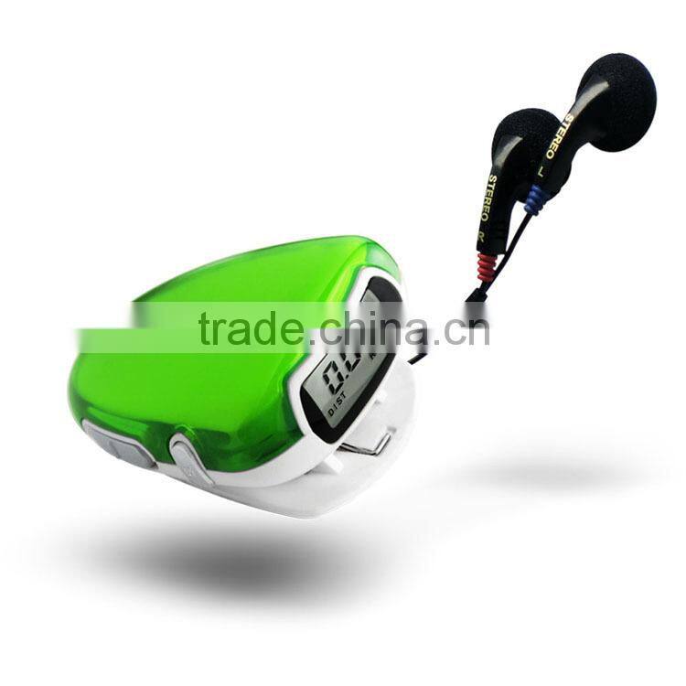 Multi-functional Pedometer Electric gift wholsales pedometer fm radio mp3 activity monitor walking pedo with headphones